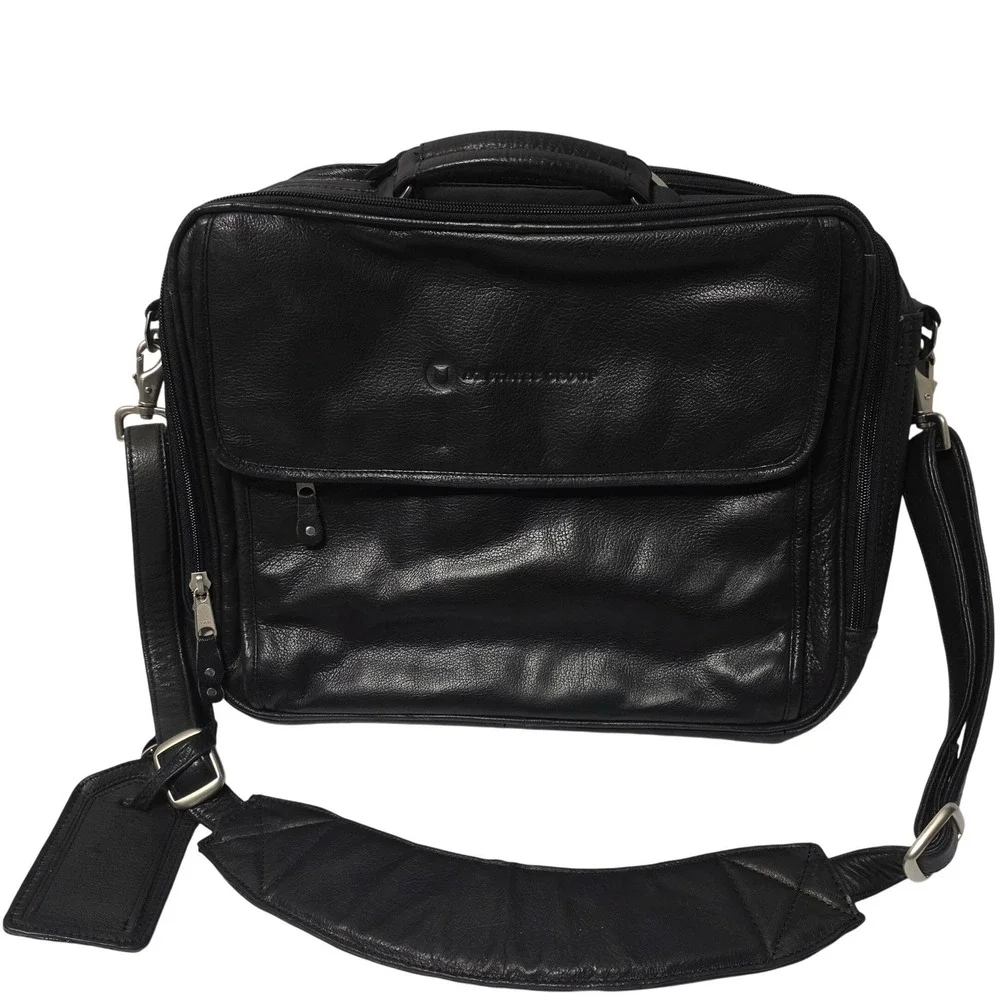 Canyon Leather Co Black Pebbled Leather Laptop Briefcase Messenger Bag AG States